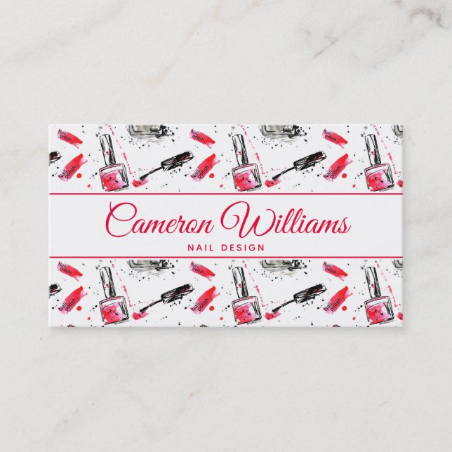 Add Your Name | Watercolor Nail Polish Pattern Business Card (Front)