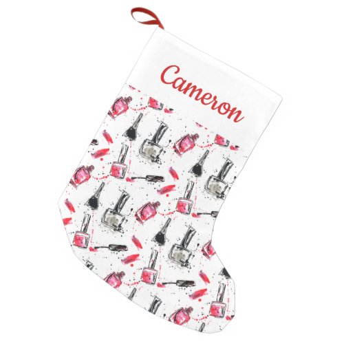 Add Your Name  Watercolor Nail Polish Pattern Small Christmas Stocking