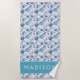 Add Your Name   Watercolor Shells Beach Towel