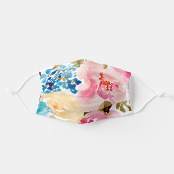 Add Your Name Watercolor Spring Floral Foliage Adult Cloth Face Mask by produkto at Zazzle