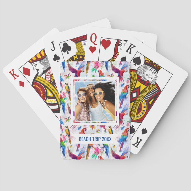 Add Your Name | Watercolor Style Parrots Poker Cards (Back)