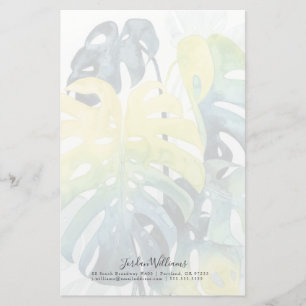 Add Your Name   Watercolor Sunset Palm Tree Leaves Stationery