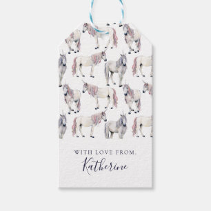 Add Your Name Watercolor Unicorn Fairy Tale Gift Tags