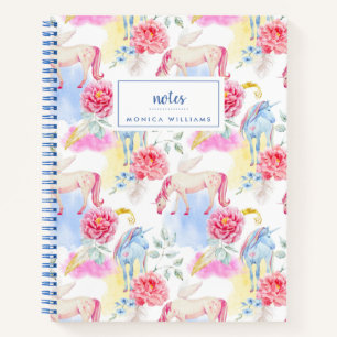 Add Your Name   Watercolor Unicorn & Pegasus Notebook