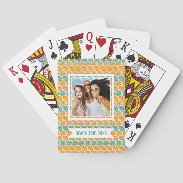 Add Your Name | Watercolor Waves Pattern Poker Cards (Back)
