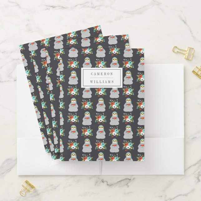 Add Your Name | Watermelon Sloth Pattern Pocket Folder (In Situ)