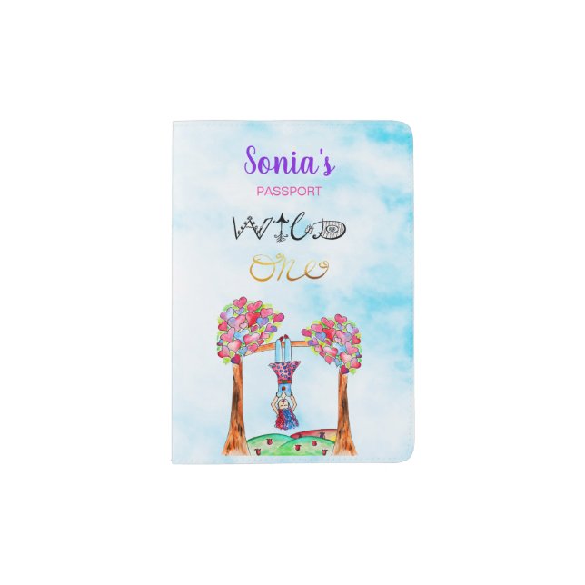 Add your name Whimsical Travel Boho Purple Pink Passport Holder (Front)