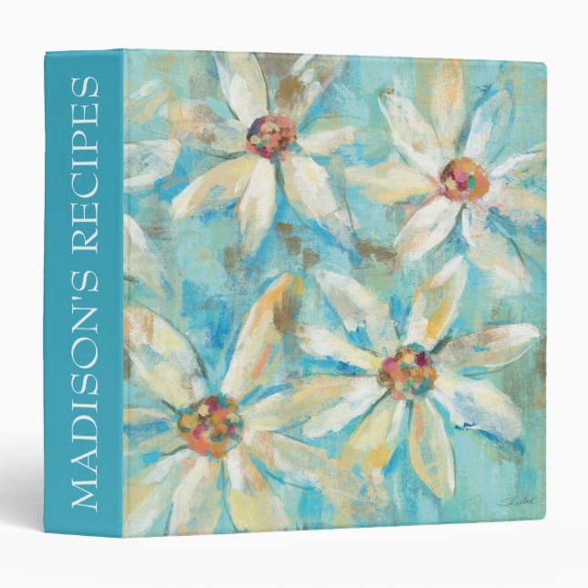 Add Your Name | White Daisies on Blue 3 Ring Binder (Front/Spine)