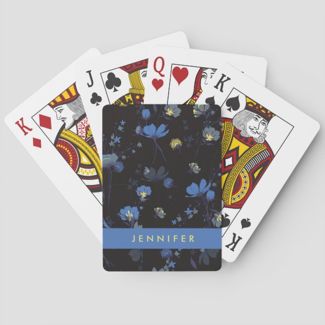 Add Your Name | Wind Blown Floral Pattern Poker Cards (Back)