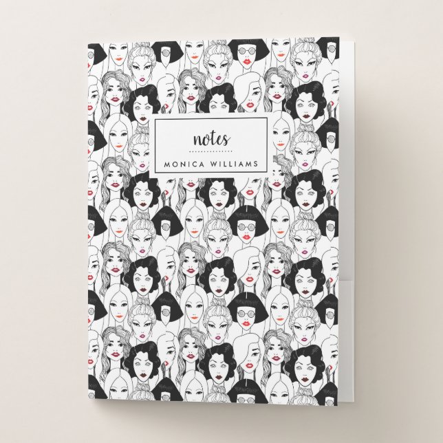 Add Your Name | Women With Lipstick Pattern Pocket Folder (Front)