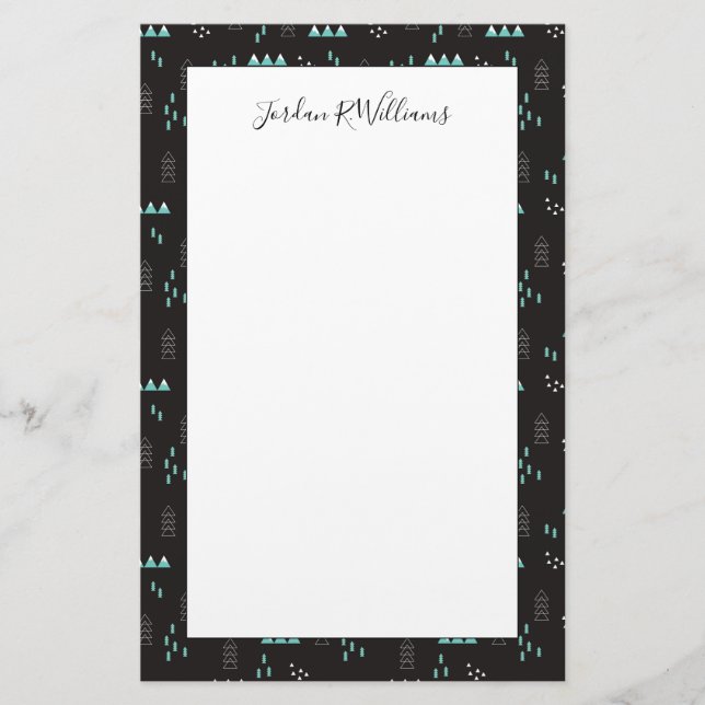 Add Your Name | Wonderland Geometric Night Stationery (Front)