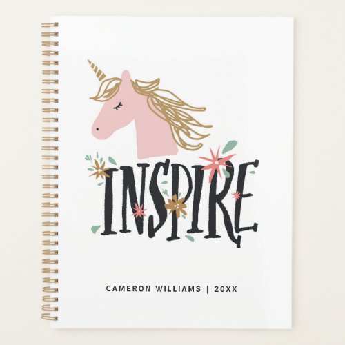 Add Your NameYear  Inspire  Gold Mane Unicorn Planner