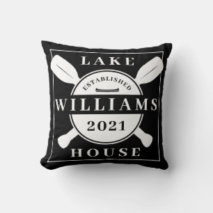 Add Your Name & Year Lake House Throw Pillow