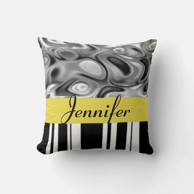 Add Your Name Yellow and Stripes Decorative Pillow (Front)