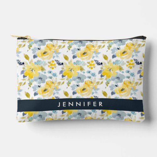 Add Your Name  Yellow  Blue Watercolor Pattern Accessory Pouch