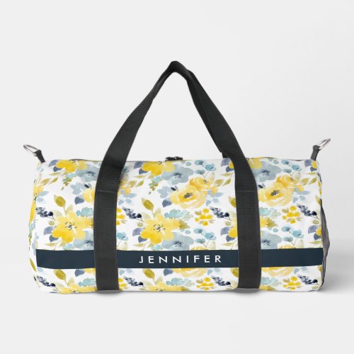 Add Your Name  Yellow  Blue Watercolor Pattern Duffle Bag