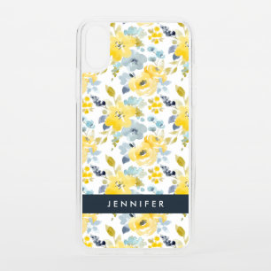 Add Your Name   Yellow & Blue Watercolor Pattern iPhone XS Case
