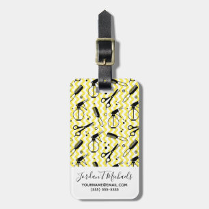 Add Your Name Yellow Hairdresser Tool Pattern Luggage Tag