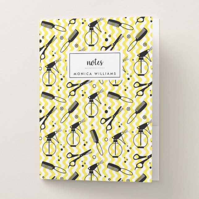Add Your Name | Yellow Hairdresser Tool Pattern Pocket Folder (Front)