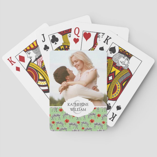 Add Your Name | Zebras Among Hibiscus Flowers Poker Cards (Back)