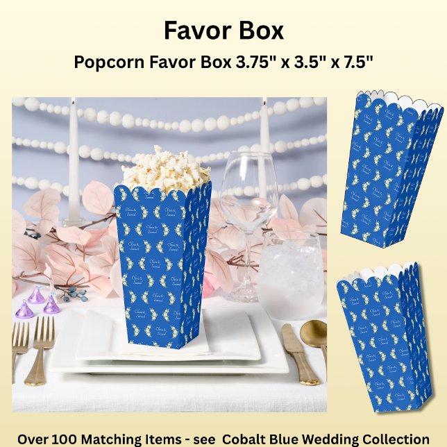 Add Your Names Cobalt Blue & White Roses Favor Boxes (Creator Uploaded)