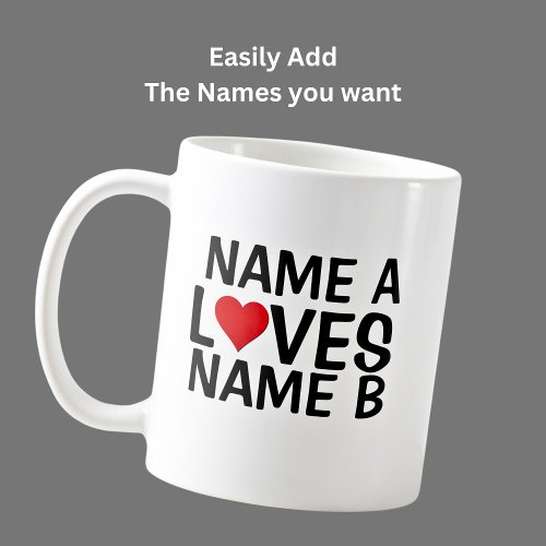 Add Your Names  _ Name Loves Heart Name  Coffee Mug