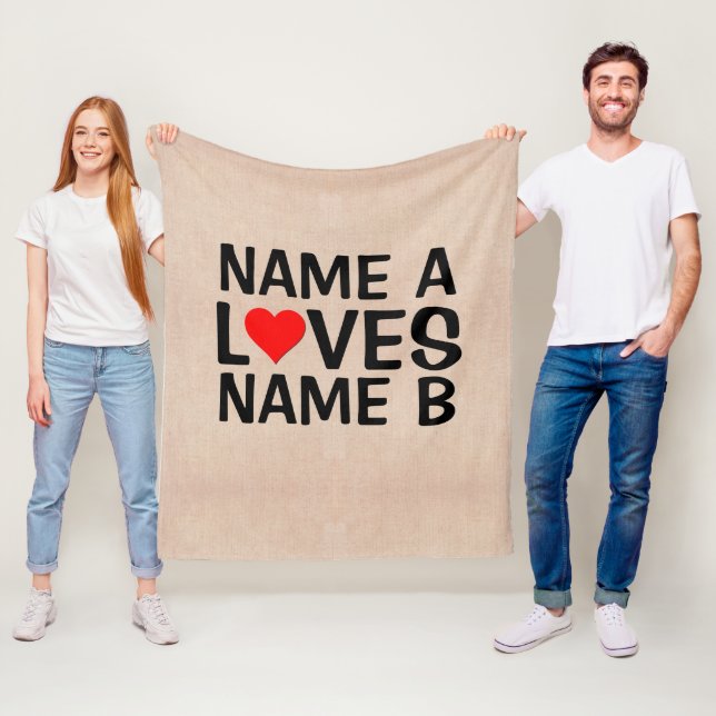 Add Your Names  - Name Loves Heart Name            Fleece Blanket (In Situ)