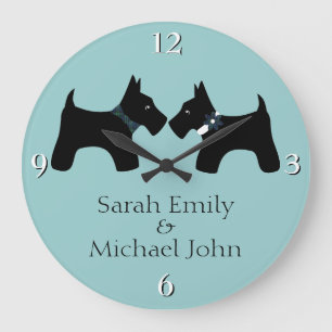 Add Your Names: Romantic Scottie Dogs Large Clock