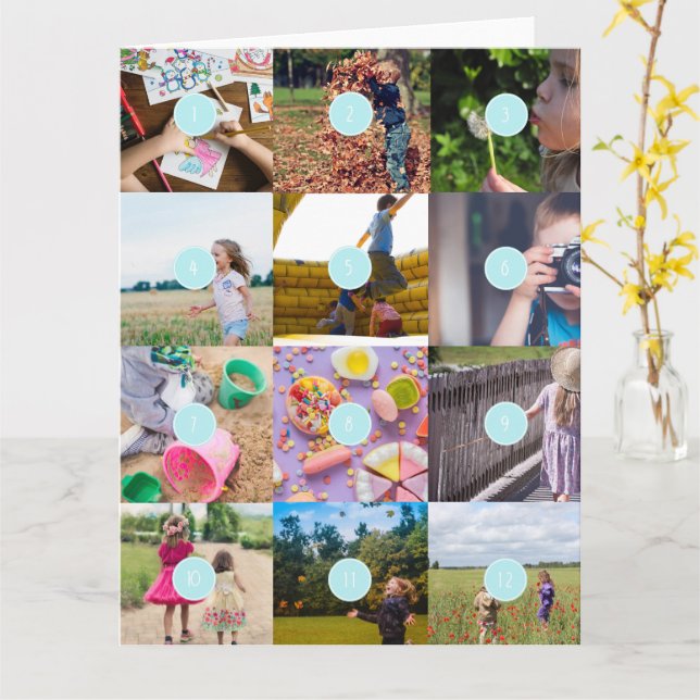 Add your own 12 Photos Customizable Card (Yellow Flower)