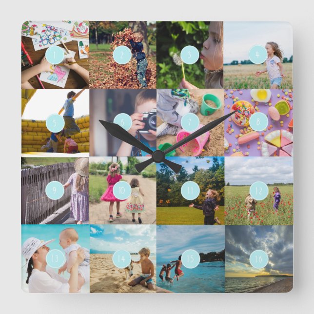 Add your own 16 Photo Customisable Collage Clock (Front)