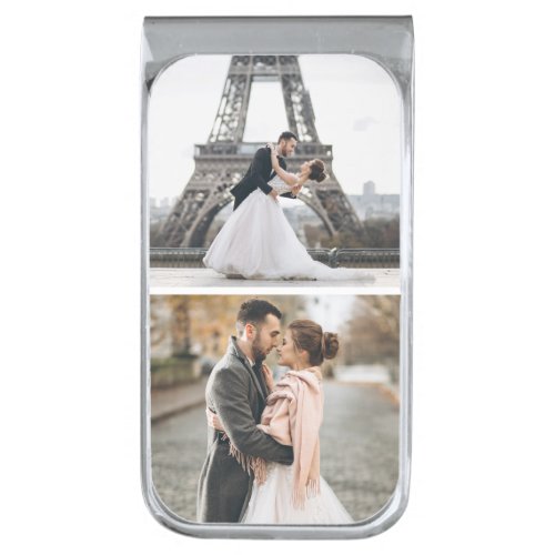 Add Your Own _ 2 Photo Gallery Personalized Silver Finish Money Clip