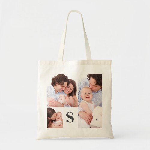 Add Your Own 3 Photo Collage Monogrammed Pearl Tote Bag