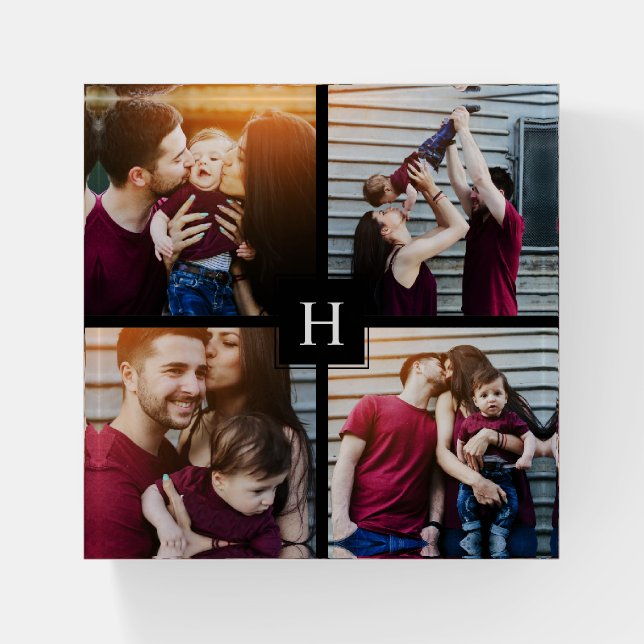 Add Your Own - 4-Photo Collage and Monogram Paperweight (Front)