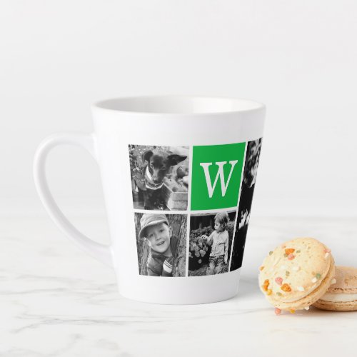 Add Your Own 4 Photo Gallery and Green Monogram Latte Mug