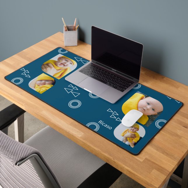 Add Your Own 4 Photographs and Text Personalized  Desk Mat (Office 2)