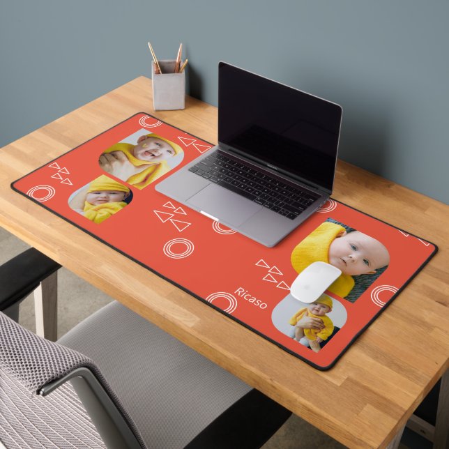 Add Your Own 4 Photographs and Text Personalized  Desk Mat (Office 2)