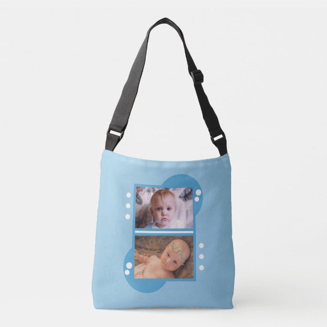 Add your own 4 photos blue and white crossbody bag (Front)
