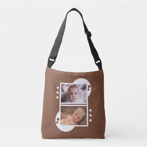 Add your own 4 photos brown and white crossbody bag