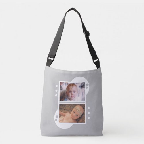 Add your own 4 photos grey and white crossbody bag