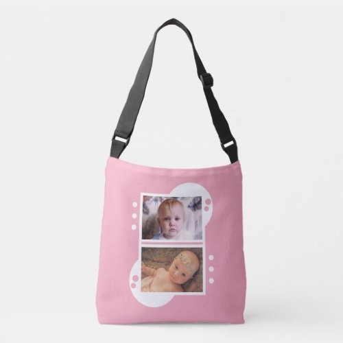 Add your own 4 photos pink and white crossbody bag