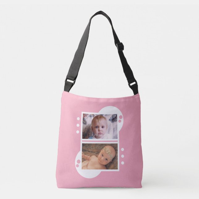 Add your own 4 photos pink and white crossbody bag (Front)