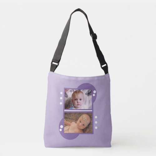 Add your own 4 photos purple and white crossbody bag