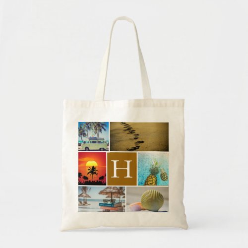 Add Your Own 6 Photo Collage Custom Monogrammed Tote Bag