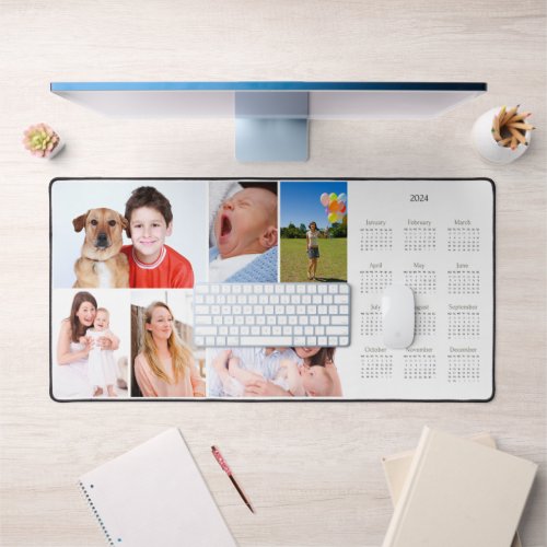 Add Your Own 6 Photo Collage With 2024 Calendar  Desk Mat