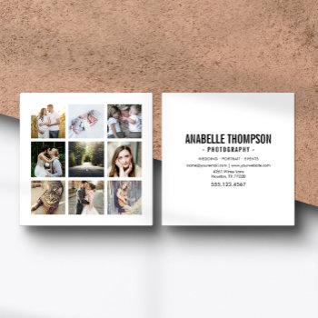 Add Your Own 9 Photo Gallery  | Photography Square Business Card by heartlocked at Zazzle