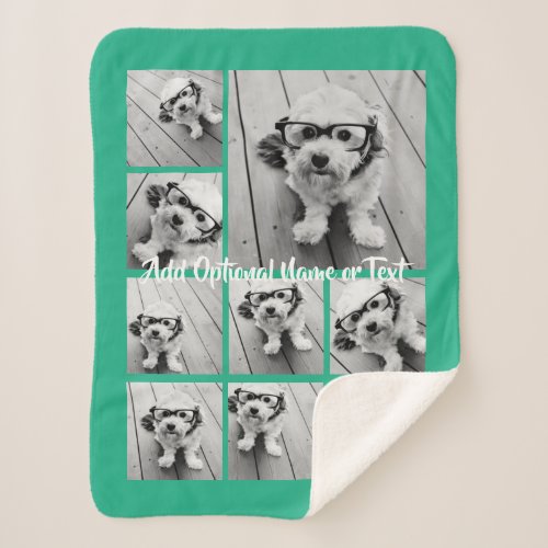 Add Your Own 9 Photos Collage __ CAN edit green Sherpa Blanket
