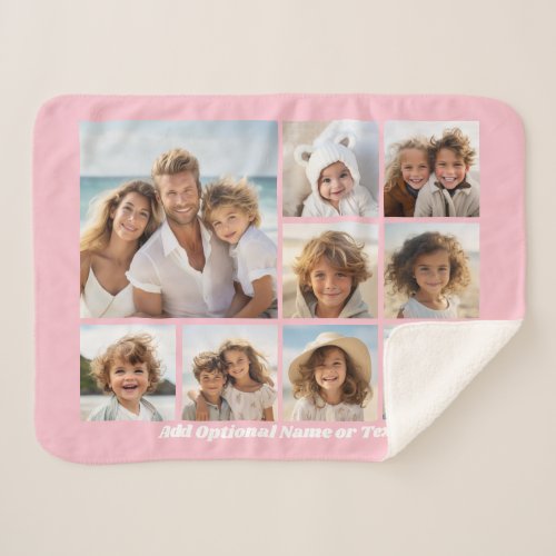 Add Your Own 9 Photos Collage _ CAN edit pink Sherpa Blanket