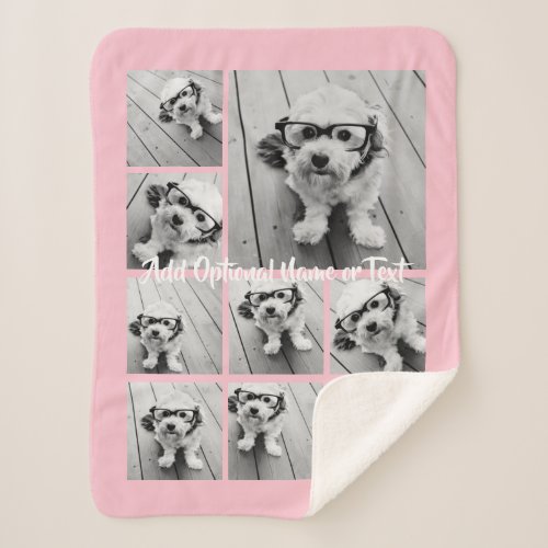 Add Your Own 9 Photos Collage _ CAN edit pink Sherpa Blanket