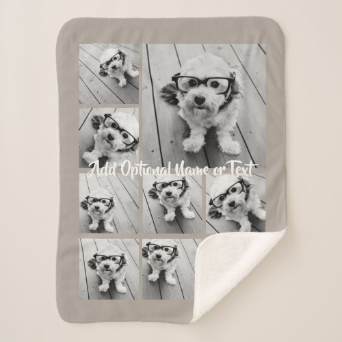 Add Your Own 9 Photos Collage __ CAN edit taupe Sherpa Blanket