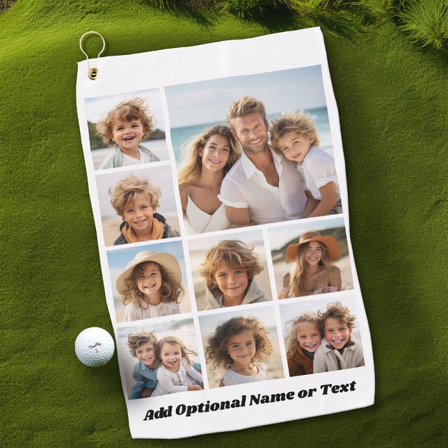 Add Your Own 9 Photos Collage -- Can Edit White Golf Towel (Custom Golf Towel)